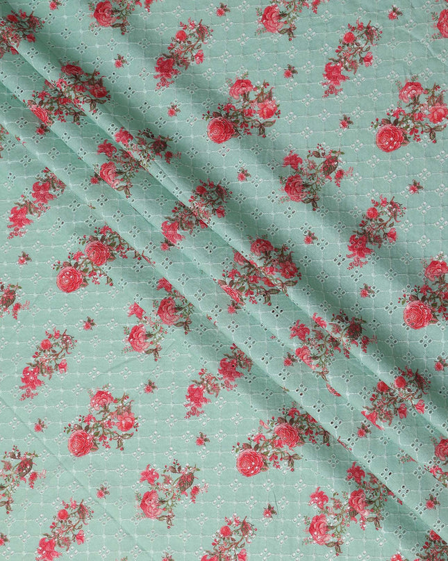 Sage Green Embroidered Cotton Voile Fabric 110cm