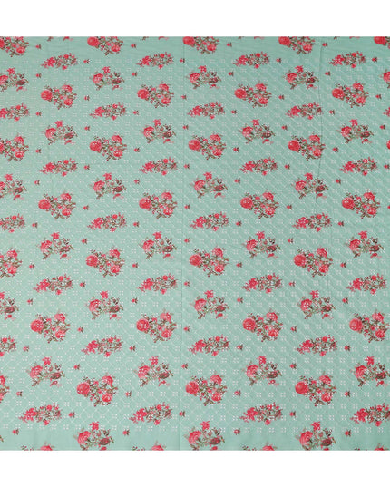 Sage Green Embroidered Cotton Voile Fabric 110cm