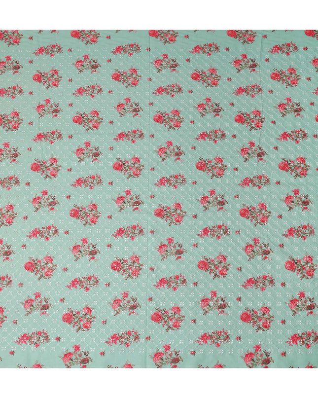 Sage Green Embroidered Cotton Voile Fabric 110cm