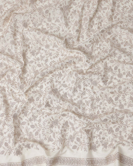 Ivory White Floral Embroidered Cotton Voile 110cm