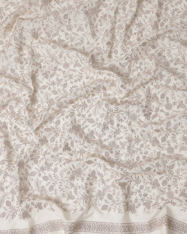 Ivory White Floral Embroidered Cotton Voile 110cm