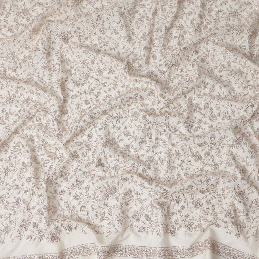 Ivory White Floral Embroidered Cotton Voile 110cm