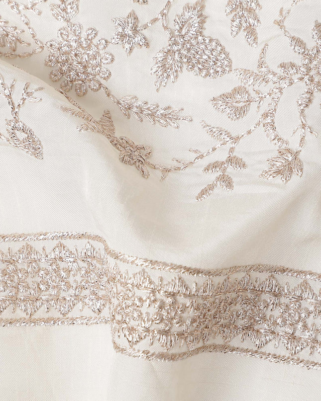 Ivory White Floral Embroidered Cotton Voile 110cm