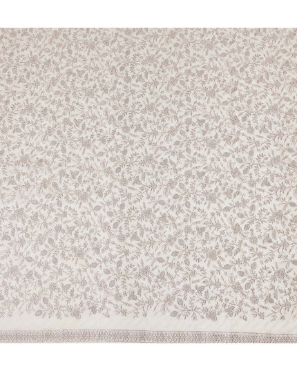 Ivory White Floral Embroidered Cotton Voile 110cm