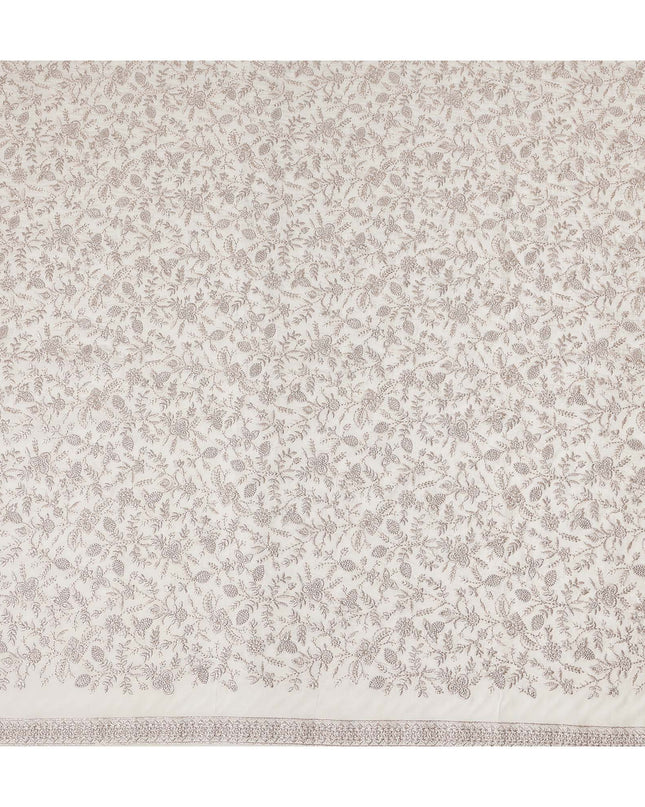 Ivory White Floral Embroidered Cotton Voile 110cm