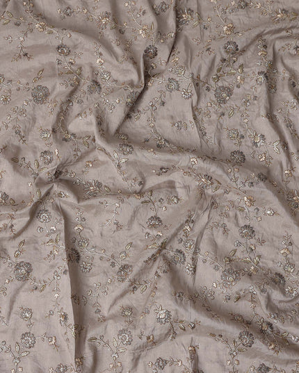 Taupe Grey Gold Floral Embroidered Voile 110cm