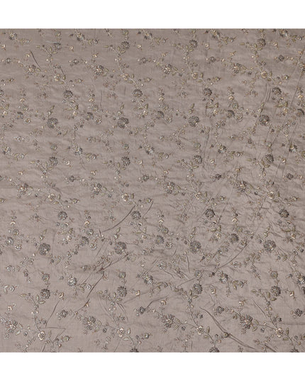 Taupe Grey Gold Floral Embroidered Voile 110cm