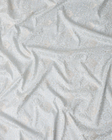 Ivory White Chikankari Sequin Voile Fabric 110cm