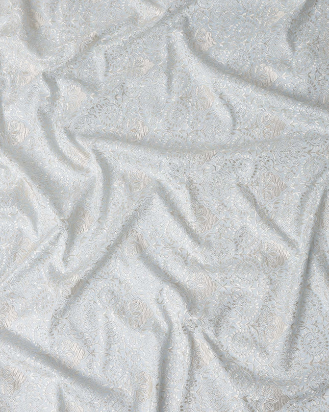 Ivory White Chikankari Sequin Voile Fabric 110cm