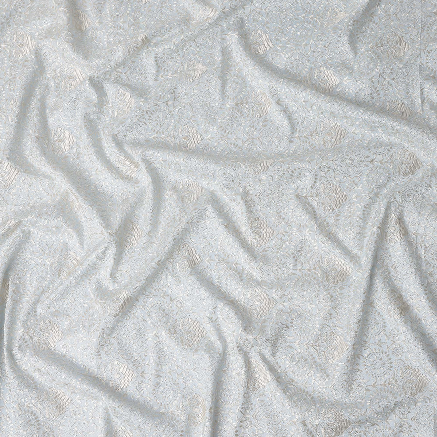 Ivory White Chikankari Sequin Voile Fabric 110cm