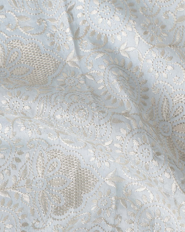 Ivory White Chikankari Sequin Voile Fabric 110cm