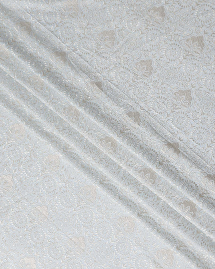 Ivory White Chikankari Sequin Voile Fabric 110cm