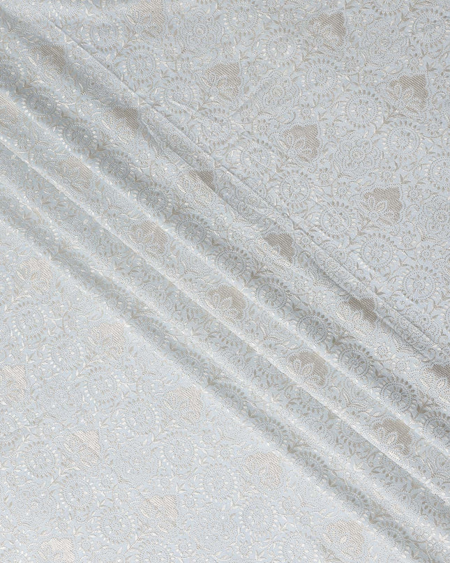Ivory White Chikankari Sequin Voile Fabric 110cm