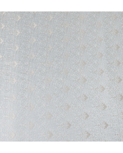 Ivory White Chikankari Sequin Voile Fabric 110cm