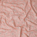 Salmon Pink Silver Floral Embroidered Voile 110cm