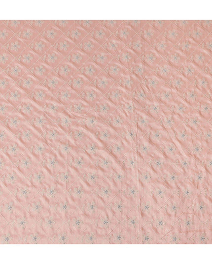 Salmon Pink Silver Floral Embroidered Voile 110cm