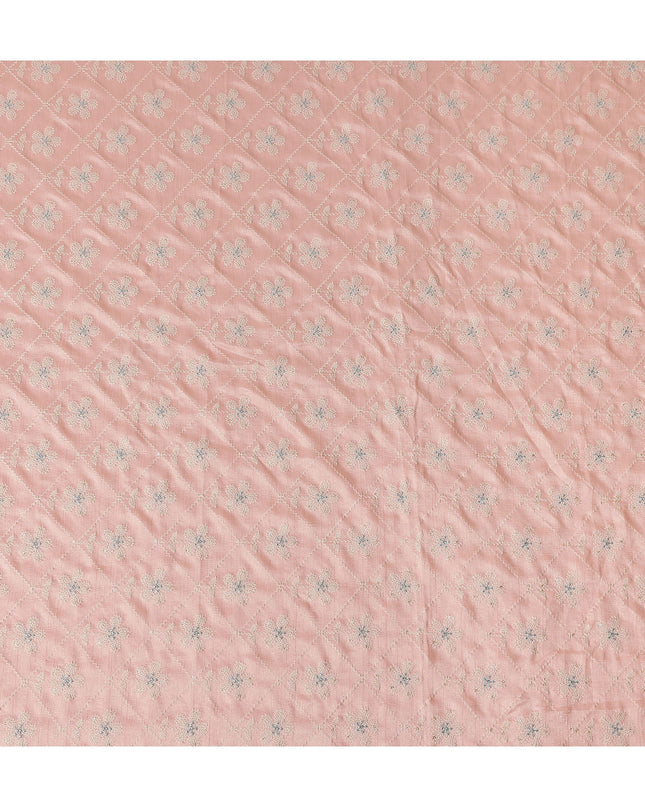 Salmon Pink Silver Floral Embroidered Voile 110cm