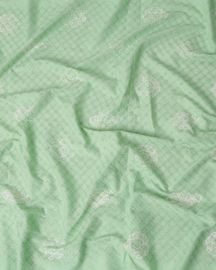Mint Green Embroidered Cotton Voile Fabric 110cm