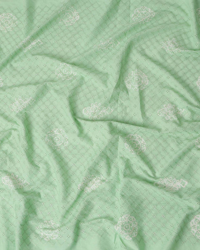 Mint Green Embroidered Cotton Voile Fabric 110cm