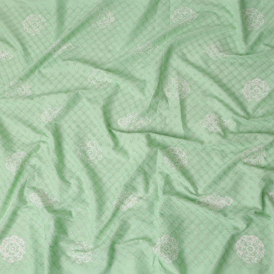 Mint Green Embroidered Cotton Voile Fabric 110cm