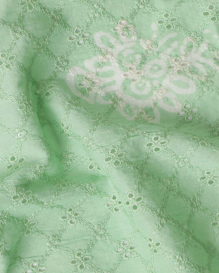 Mint Green Embroidered Cotton Voile Fabric 110cm