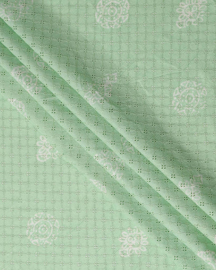 Mint Green Embroidered Cotton Voile Fabric 110cm