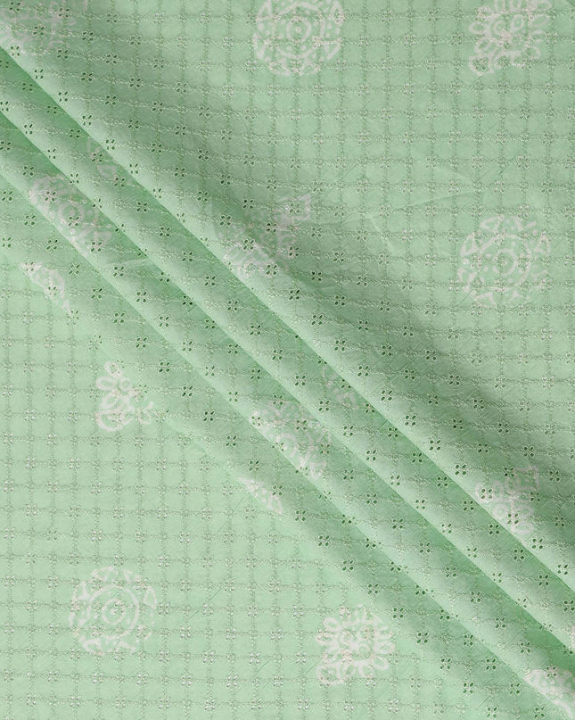 Mint Green Embroidered Cotton Voile Fabric 110cm