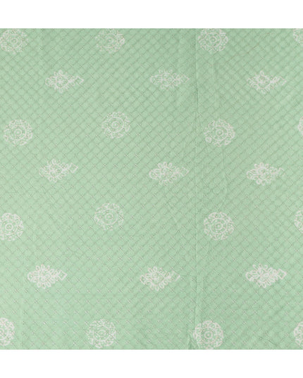 Mint Green Embroidered Cotton Voile Fabric 110cm