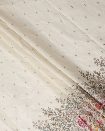 Ivory Floral Botanical Border Voile 140cm India