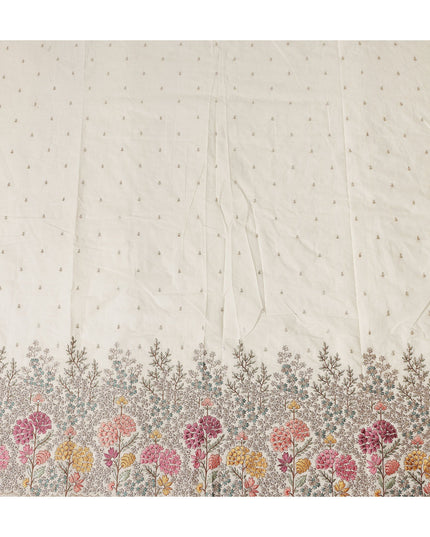 Ivory Floral Botanical Border Voile 140cm India