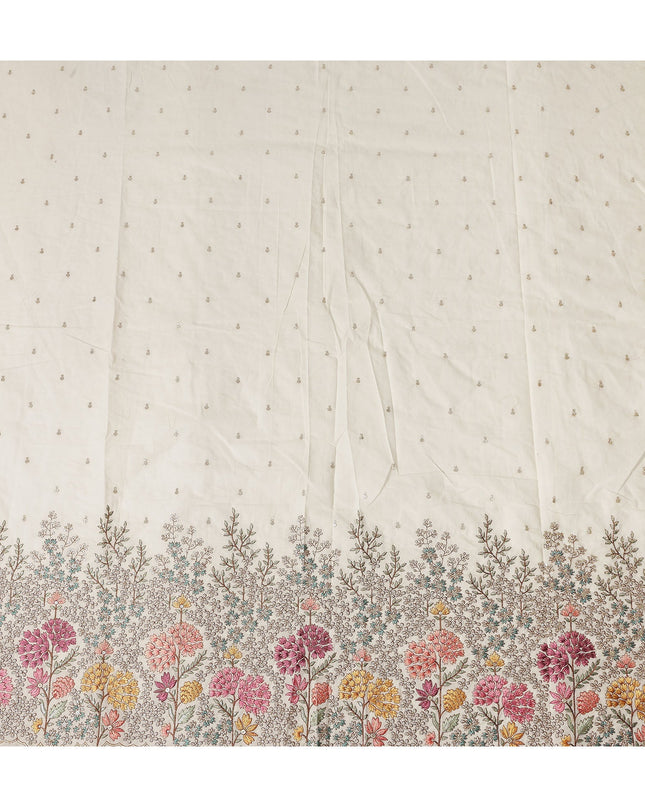 Ivory Floral Botanical Border Voile 140cm India