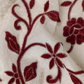 White Burgundy Floral Embroidered Cotton Voile 110cm