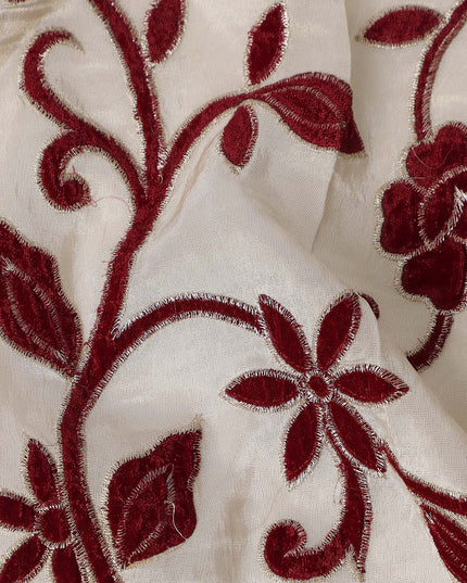 White Burgundy Floral Embroidered Cotton Voile 110cm