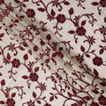 White Burgundy Floral Embroidered Cotton Voile 110cm