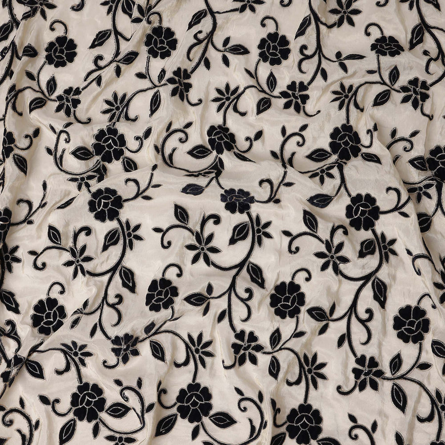 White Black Floral Embroidered Cotton Voile 110cm