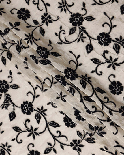 White Black Floral Embroidered Cotton Voile 110cm