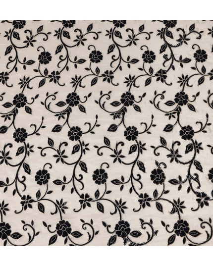 White Black Floral Embroidered Cotton Voile 110cm