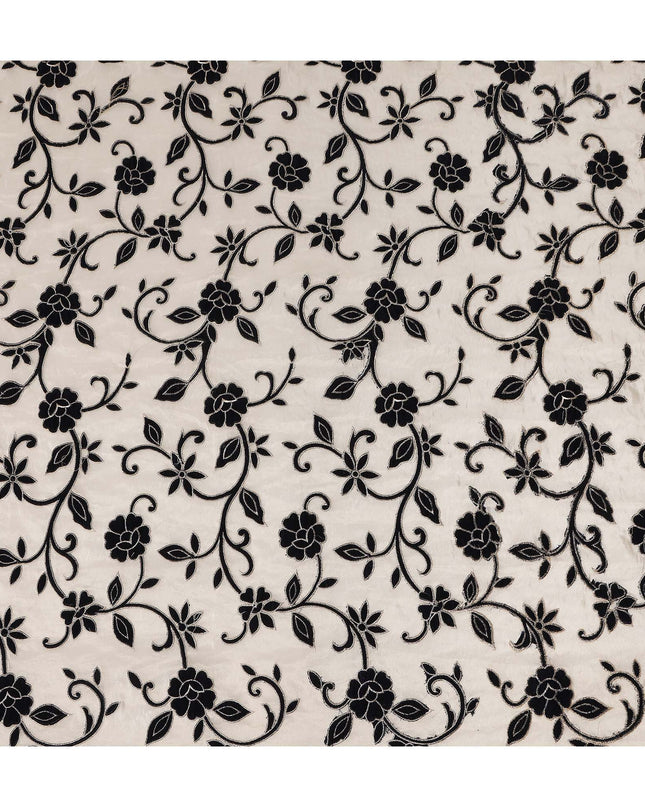 White Black Floral Embroidered Cotton Voile 110cm