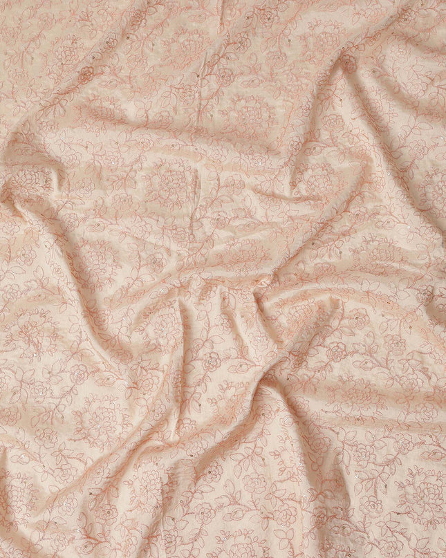 Blush Peach Pink Floral Embroidered Voile 110cm