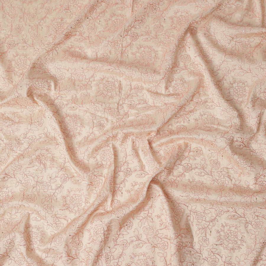 Blush Peach Pink Floral Embroidered Voile 110cm