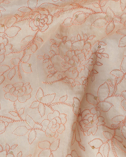 Blush Peach Pink Floral Embroidered Voile 110cm