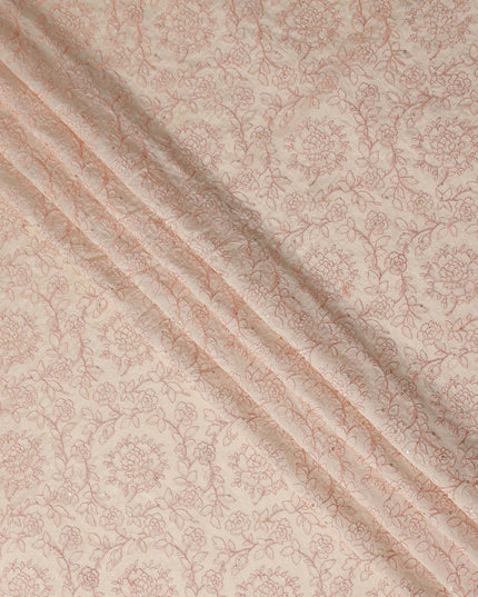 Blush Peach Pink Floral Embroidered Voile 110cm