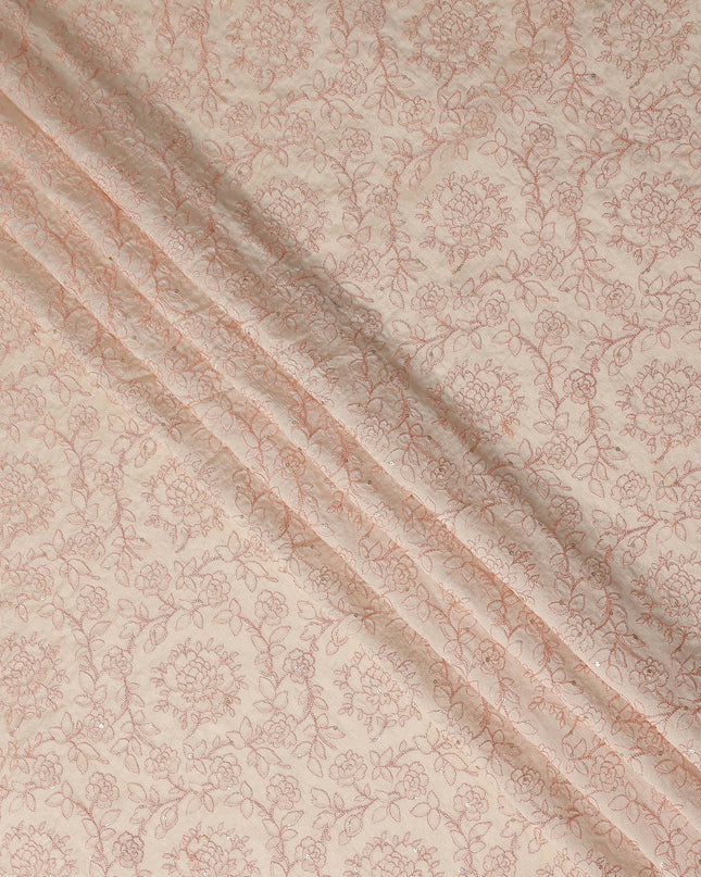 Blush Peach Pink Floral Embroidered Voile 110cm