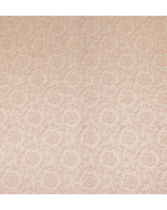 Blush Peach Pink Floral Embroidered Voile 110cm
