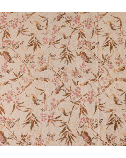 Peach Ivory Brown Botanical Embroidered Voile 110cm