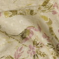 Beige Botanical Floral Embroidered Cotton Voile 110cm
