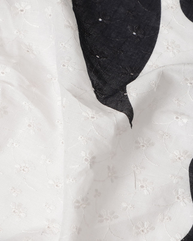 White Bold Black Floral Embroidered Voile 110cm