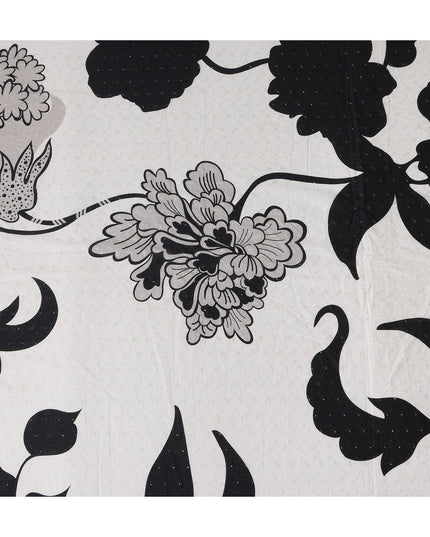White Bold Black Floral Embroidered Voile 110cm