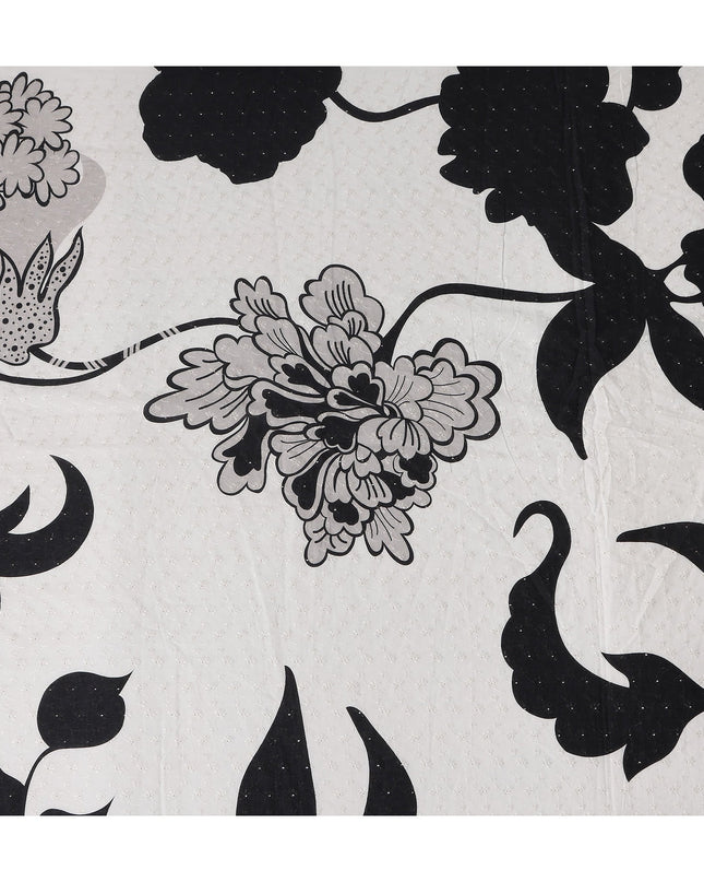 White Bold Black Floral Embroidered Voile 110cm