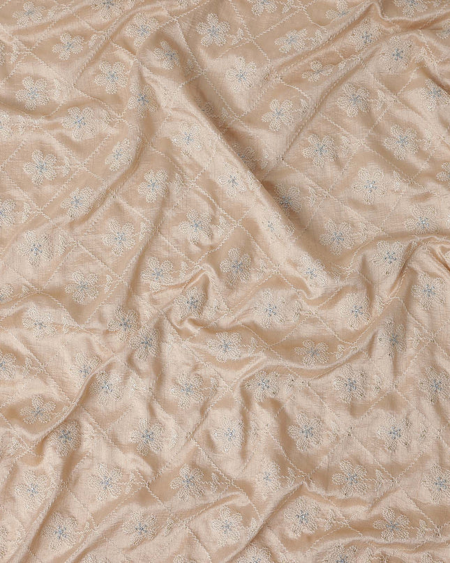 Peach Pink Silver Diamond Embroidered Voile 110cm